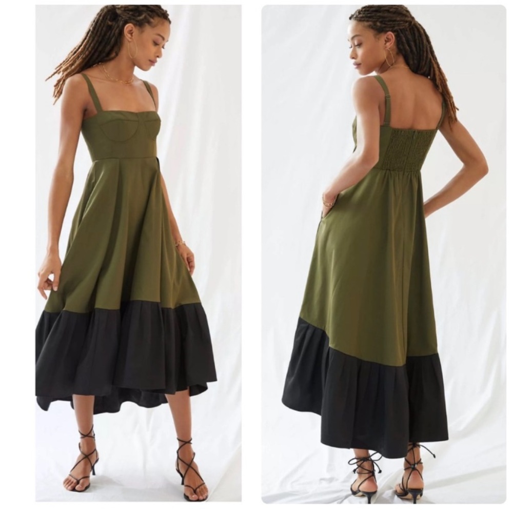 ANTHROPOLOGIE Flounced Corset Midi Dress - Mare Mare. Size L
